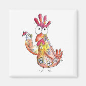 Cute Whimsical Chicken met Tropische Drink Magneet (Voorkant)