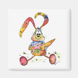 Cute Whimsical Colorful Bunny met wortel Magneet