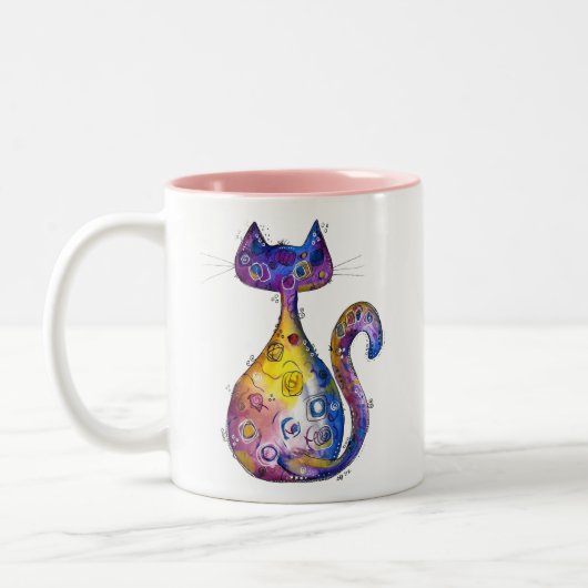 Cute Whimsical Colorful Cat Tweekleurige Koffiemok (Links)