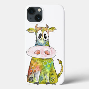 Cute Whimsical Colorful Cow iPhone 13 Hoesje