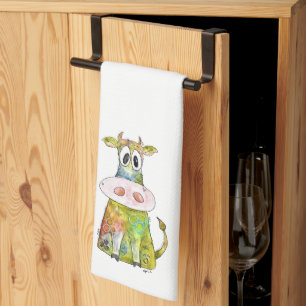Cute Whimsical Colorful Cow Theedoek