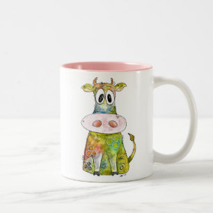 Cute Whimsical Colorful Cow Tweekleurige Koffiemok