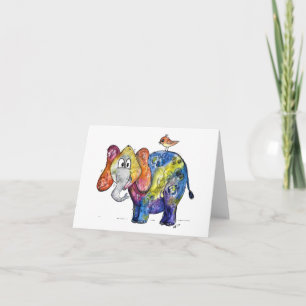 Cute Whimsical Colorful Elephant Kaart