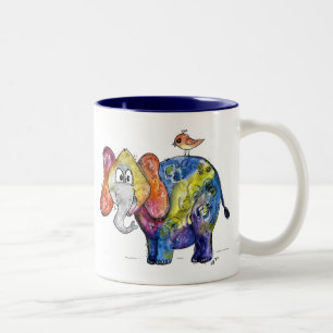 Cute Whimsical Colorful Elephant Tweekleurige Koffiemok