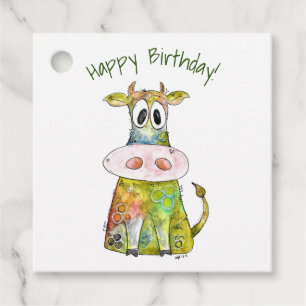 Cute Whimsical Colorful Koe Bedankjes Labels