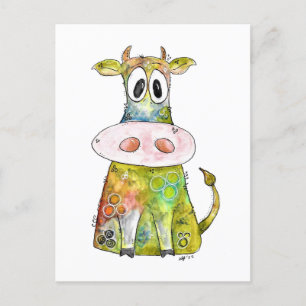 Cute Whimsical Colorful Koe Briefkaart