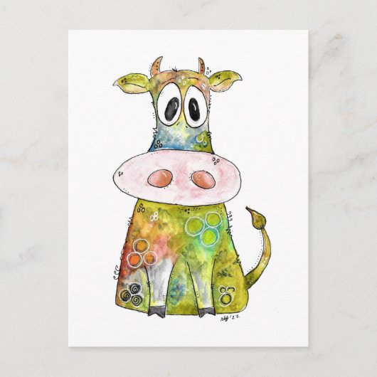 Cute Whimsical Colorful Koe Briefkaart (Voorkant)