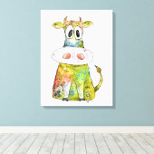 Cute Whimsical Colorful Koe Canvas Print (Insitu (Houten vloer))