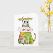 Cute Whimsical Colorful Koe Kaart (Gele Bloem)