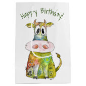 Cute Whimsical Colorful Koe Medium Cadeauzakje (Achterkant)