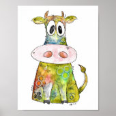 Cute Whimsical Colorful Koe Poster (Voorkant)