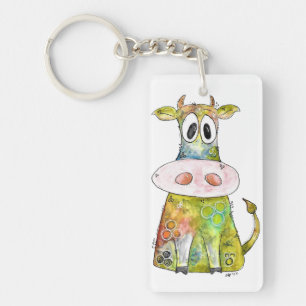 Cute Whimsical Colorful Koe Sleutelhanger