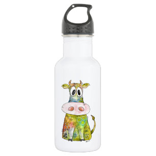 Cute Whimsical Colorful Koe Waterfles