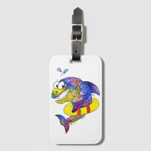 Cute Whimsical Colorful Shark in Float Bagagelabel (Voorkant (verticaal))