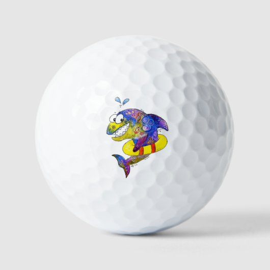 Cute Whimsical Colorful Shark in Float Golfballen (Voorkant)