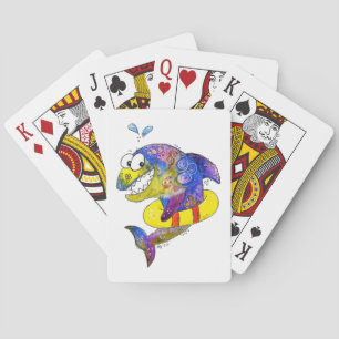 Cute Whimsical Colorful Shark in Float Pokerkaarten