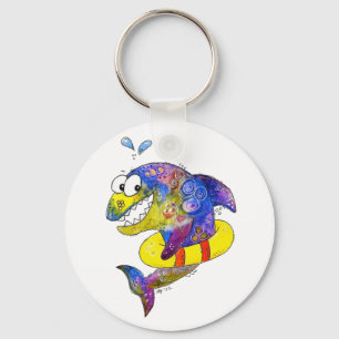 Cute Whimsical Colorful Shark in Float Sleutelhanger