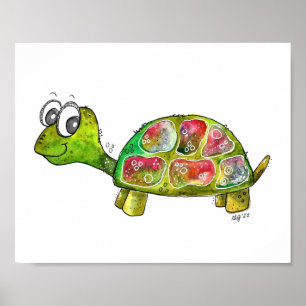 Cute Whimsical Colorful Turtle Poster