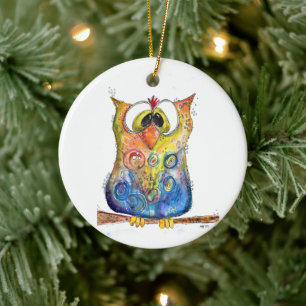 Cute Whimsical Confused Owl Keramisch Ornament