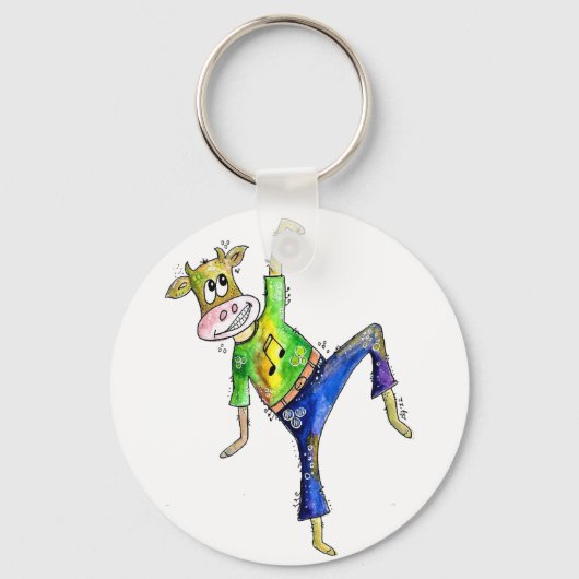 Cute Whimsical Dancing Koe Sleutelhanger (Voorkant)