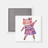 Cute Whimsical Dancing Pig Magneet (Voorkant / Achterkant)