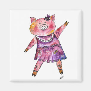 Cute Whimsical Dancing Pig Magneet