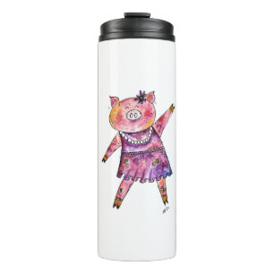 Cute Whimsical Dancing Pig Thermosbeker