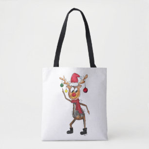 Cute Whimsical Dansende Kerstman Deer Draagtas