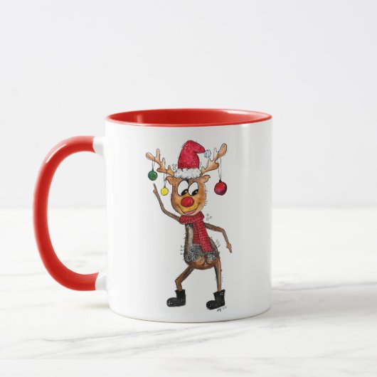 Cute Whimsical Dansende Kerstman Deer Mok (Links)