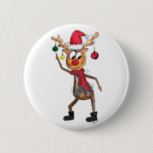 Cute Whimsical Dansende Kerstman Deer Ronde Button 5,7 Cm