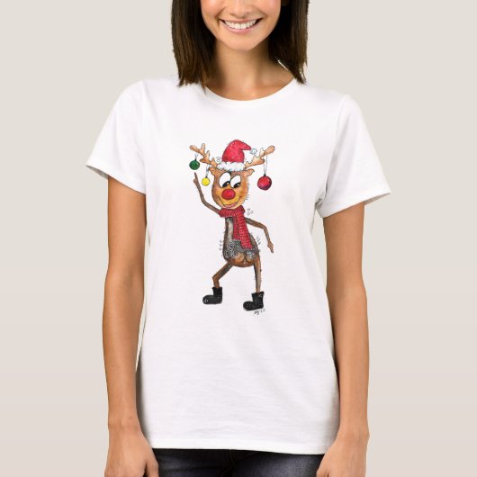 Cute Whimsical Dansende Kerstman Deer T-shirt (Voorkant)