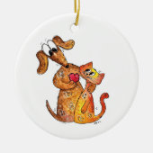 Cute Whimsical Dog en Cat Keramisch Ornament (Voorkant)
