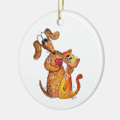 Cute Whimsical Dog en Cat Keramisch Ornament (Links)