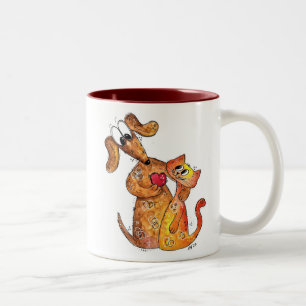 Cute Whimsical Dog en Cat Tweekleurige Koffiemok