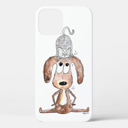 Cute Whimsical Dog met Cat op zijn hoofd Case-Mate iPhone Case (Achterkant)