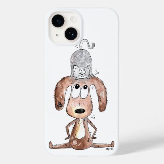 Cute Whimsical Dog met Cat op zijn hoofd Case-Mate iPhone Case (Achterkant)