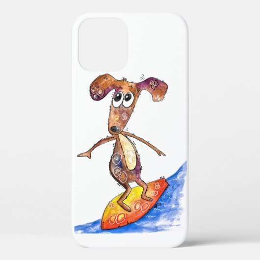 Cute Whimsical Dog op Surfboard Case-Mate iPhone Case (Achterkant)