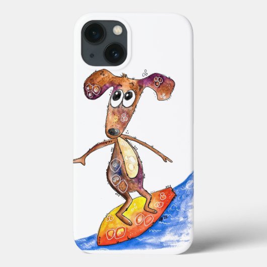 Cute Whimsical Dog op Surfboard Case-Mate iPhone Case (Achterkant)