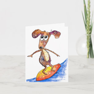 Cute Whimsical Dog op Surfboard Kaart
