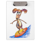 Cute Whimsical Dog op Surfboard Klembord (Voorkant)