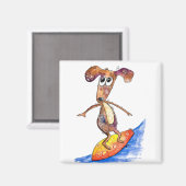 Cute Whimsical Dog op Surfboard Magneet (Voorkant / Achterkant)