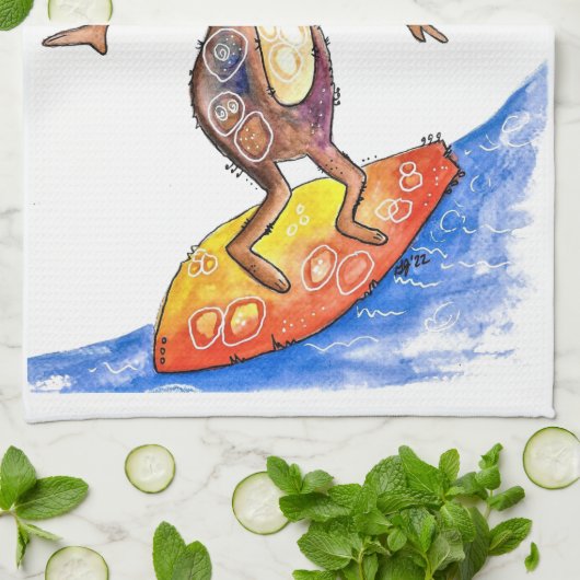 Cute Whimsical Dog op Surfboard Theedoek (Gevouwen)