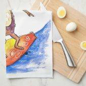 Cute Whimsical Dog op Surfboard Theedoek (Quarter Fold)