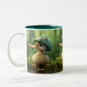 Cute Whimsical Duck Mushroom Pet Personalized Tweekleurige Koffiemok (Links)