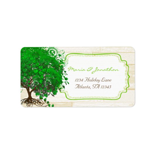 Cute Whimsical Emerald Green Heart Leafed Tree Etiket (Voorkant)
