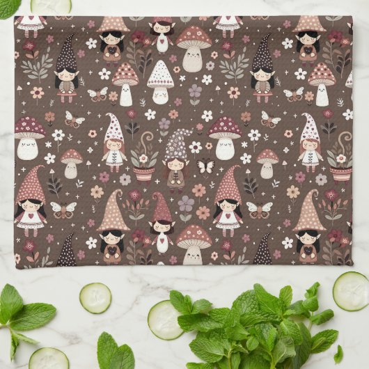 Cute Whimsical Fair Gnomes and Mushrooms Theedoek (Gevouwen)