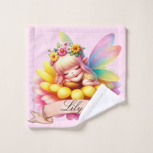 Cute Whimsical Floral Doux Rêves Dormir Fée (Gant de toilette)