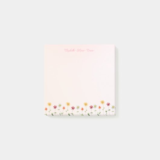 Cute Whimsical Flowers Pattern Pink Yellow Girly Post-it® Notes (Voorkant)