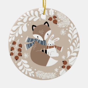 Cute Whimsical Fox en Rabbit Keramisch Ornament