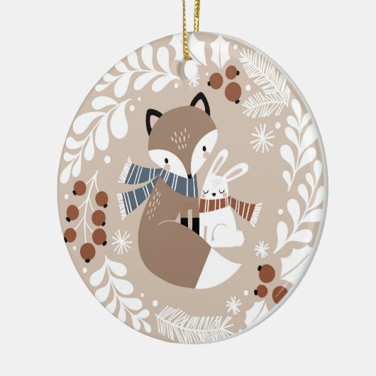 Cute Whimsical Fox en Rabbit Keramisch Ornament (Links)